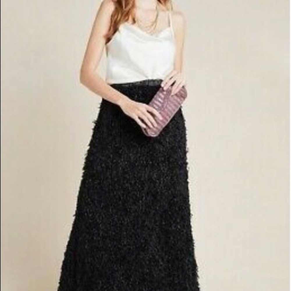 Anthropologie Chantal Feathered Black Maxi Skirt